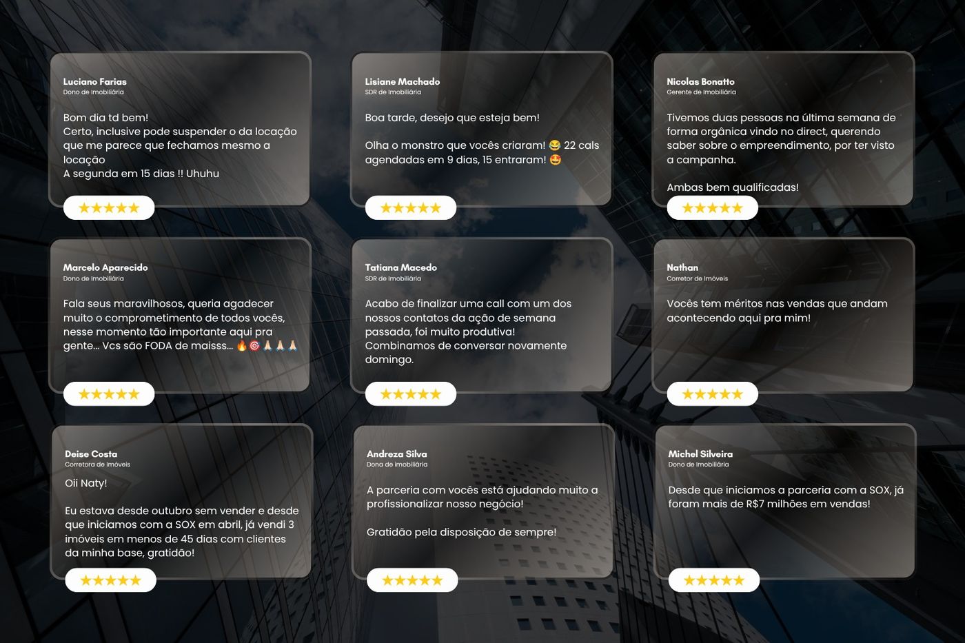 Depoimentos de donos, gerentes e corretores de imobiliárias atendidos pela SOX