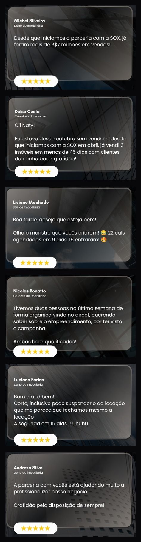 Depoimentos de clientes da SOX